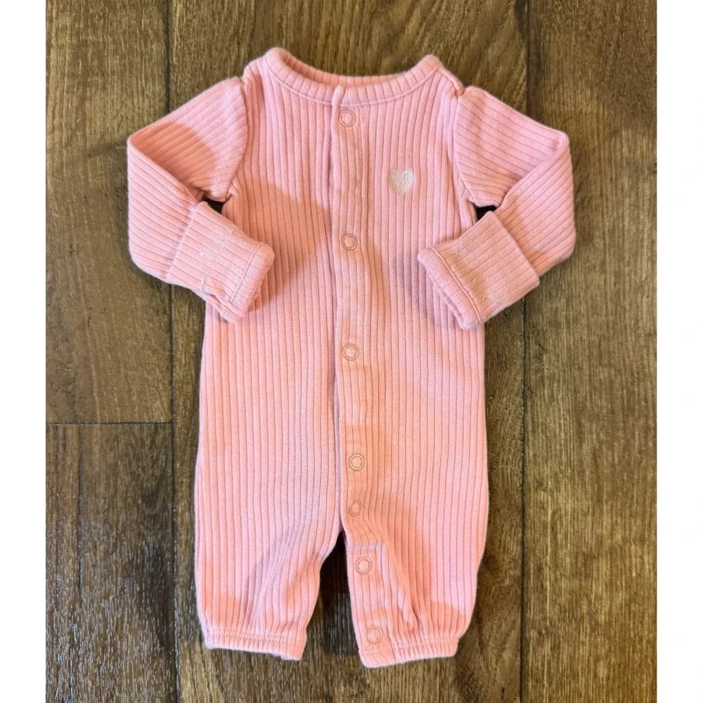 Carters Baby Girl Preemie 1 PC Outfit Pink Ribbed Cotton Snaps Into Gown Clothes